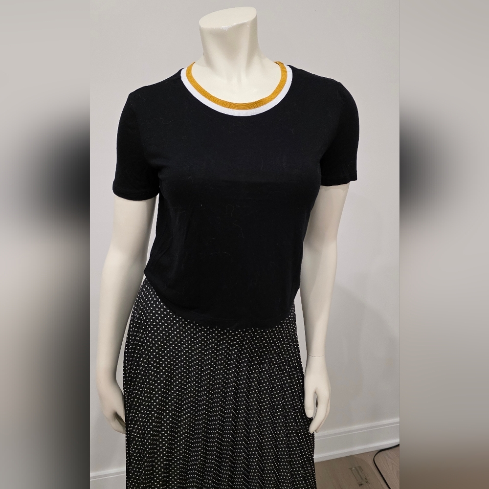 Zara Trafaluc Black Fitted Cropped Plain Short Sleeve T-shirt S